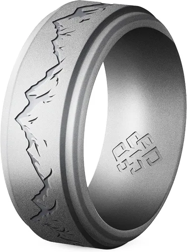 Knot Theory Anillo de silicona para hombre, grabado de montaña, ondas, bosque, ancho de banda de 0.315 pulgadas, transpirable, ajuste cómodo