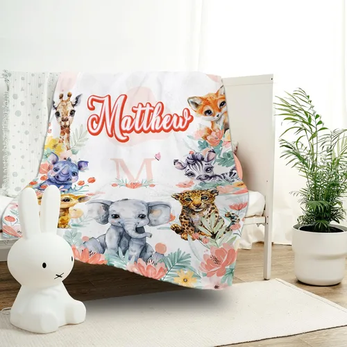 Miniatura 4 de Manta de bebé personalizada, manta con nombre personalizado para niños, bebés y adultos, mantas con animales personalizadas para niñas, niños