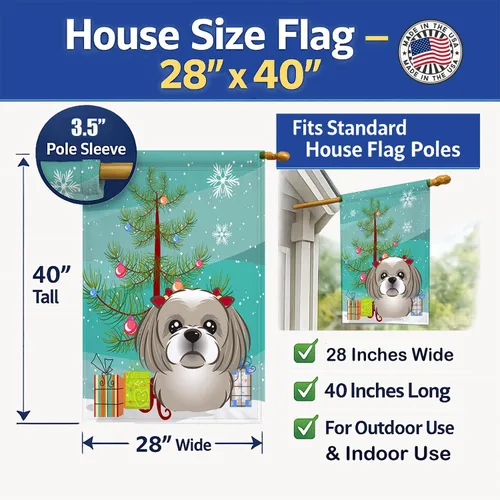Miniatura 4 de Caroline's Treasures BB1622CHF - Bandera de casa Shih Tzu con árbol de Navidad y gris plateado para porche, grande, para colgar en la pared