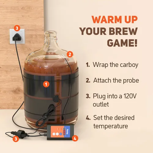 Miniatura 3 de Calentador de fermentación Carboy, envoltura de calefacción Kombucha con termostato para control de temperatura, cinturón eléctrico de almohadilla