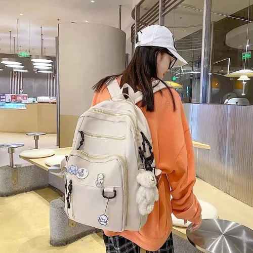 Miniatura 2 de Mochila estética, linda mochila Kawaii con alfileres y colgante para laptop, mochila casual para mujer, Beige, Mochilas Daypack