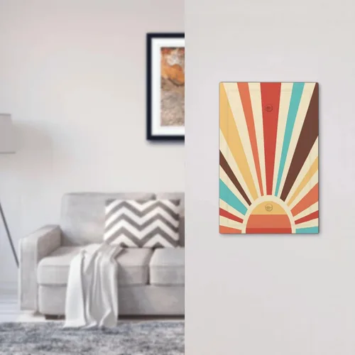 Miniatura 7 de Placa de pared abstracta con diseño de amanecer retro, arco iris, puesta de sol, sin dispositivo, placa de pared decorativa en blanco, placa frontal