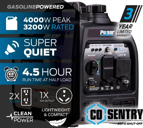 Miniatura 2 de Pulsar PGD40ISCO Generador de inversor de gas portátil ultra ligero silencioso 4000W, blanco