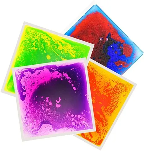 Miniatura 2 de Azulejos sensoriales para suelo, paquete de 4 (11.8 x 11.8 pulgadas cada uno), tapete de juego de azulejos líquidos coloridos para niños