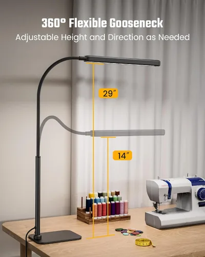 Miniatura 6 de SUPERDANNY - Lámpara de escritorio LED para el cuidado de los ojos con base de cuello de cisne flexible de 360°, lámpara de trabajo con control