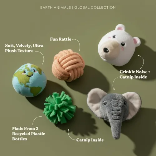 Miniatura 2 de Juguetes para gatos Juguete de peluche de animales terrestres (paquete de 5 unidades) Juguetes para gatos de interior Juguete ecológico hecho