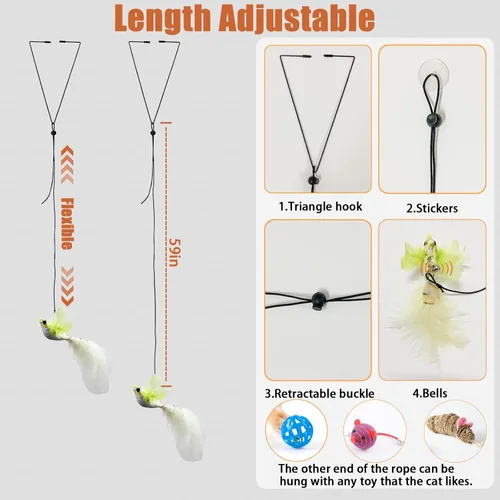 Miniatura 4 de Juguetes para Gatos de Interior Colgante de Puerta Retráctil Volador Da Bird Juguete para Gato para Gatitos Diversión Ejercicio Cuerda Interactiva