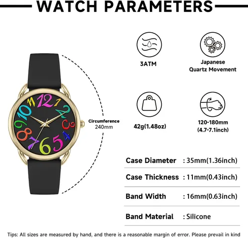 Miniatura 5 de Bisley Reloj de mujer con correa de silicona suave y colorido con números arábigos, fácil de leer