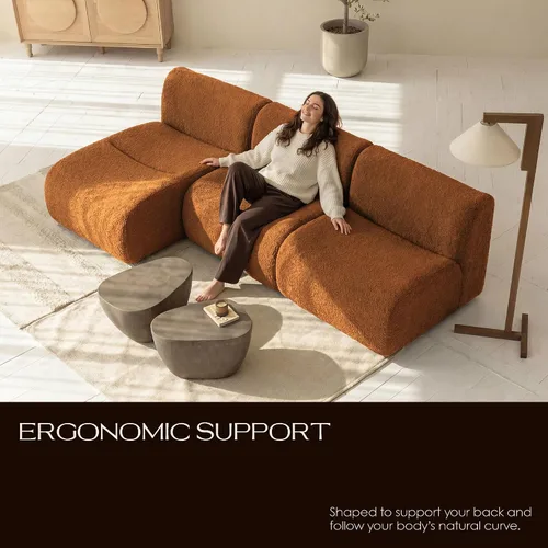 Miniatura 4 de Sofá individual modular curvado, sofá sherpa de espuma de 33 pulgadas, cómodos sofás de peluche para espacios pequeños, sofás modulares modernos