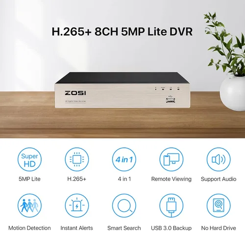 Miniatura 8 de ZOSI Sistema de cámara de seguridad Lite de 5 MP para exteriores, H.265+ 8 canales CCTV DVR y 4 cámaras de vigilancia resistentes a la intemperie