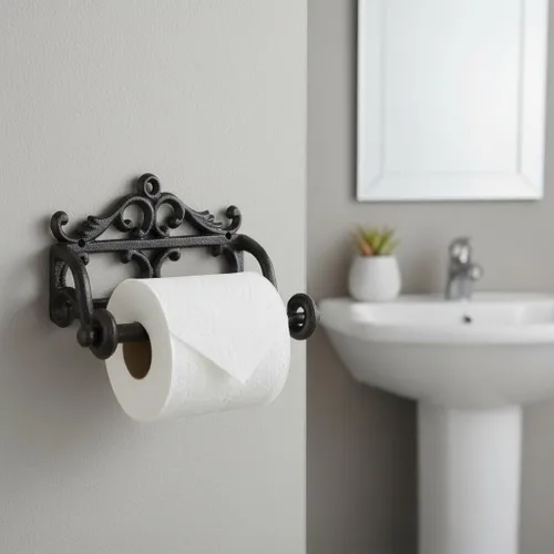 Miniatura 6 de Comfy Hour Soporte decorativo de papel higiénico de hierro fundido, organizador de rollos de papel victoriano blanco montado en la pared, acento