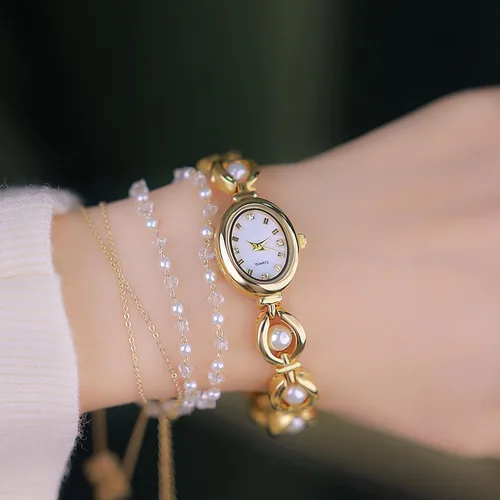 Miniatura 5 de BESTKANG Elegante reloj de pulsera vintage dorado para mujer, reloj de cuarzo con esfera ovalada, reloj de pulsera impermeable para mujer