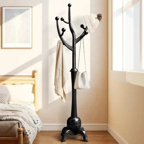 Perchero de Pie de Madera Resistente con 8 Ganchos, Diseño Único con Aspecto de Rama de Árbol, Perchero de Árbol Premium para Colgar Ropa con Base