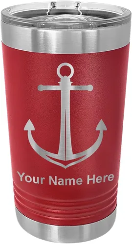 Miniatura 18 de LaserGram Vaso de pinta aislado al vacío de 16 onzas, ancla de barco, grabado personalizado incluido (negro)