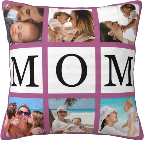 Funda de almohada personalizada con fotos con collage de Best Mom Ever, funda de cojín personalizada para el día de la madre, aniversario, boda, 6