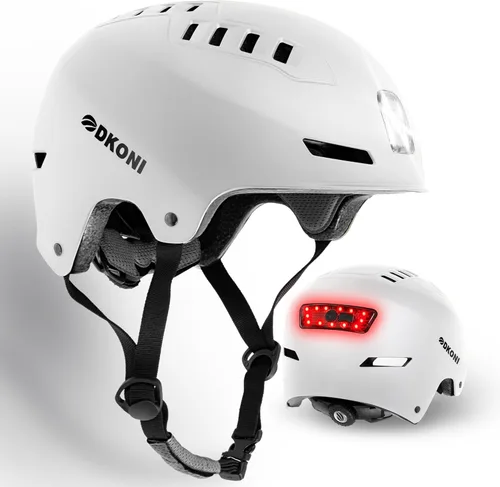 Miniatura 8 de DKONI Casco de bicicleta con luces LED, casco de bicicleta para viajeros, casco de ciclismo recargable por USB, casco de luz LED frontal y trasera