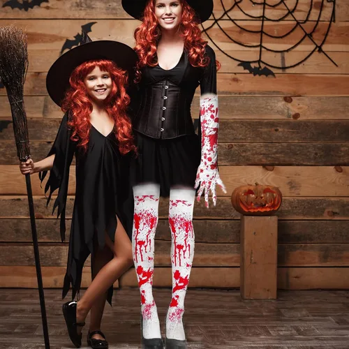 Miniatura 7 de Famiredo Calcetines altos y guantes para disfraz de Halloween, 1 par de guantes manchados de sangre y 1 par de calcetines manchados de sangre