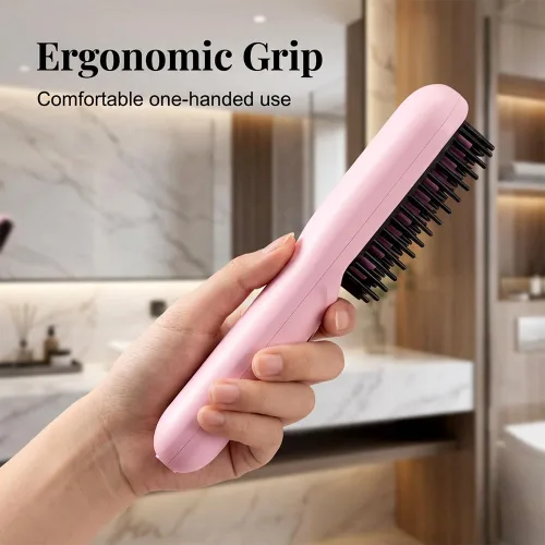 Miniatura 3 de Cepillo alisador portátil profesional para viajes, mini cepillo alisador de pelo inalámbrico con pantalla LCD, cepillo de peinado recargable por USB