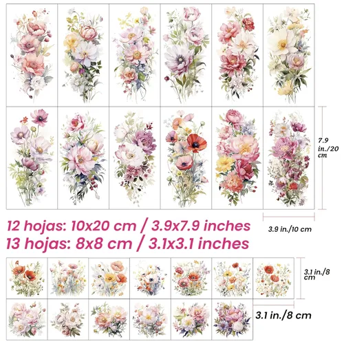 Miniatura 2 de Everjoy Kit de hojas de tatuaje temporal de flores, 12 calcomanías de tatuaje floral de acuarela grandes, 13 diseños de tatuajes de flores falsas