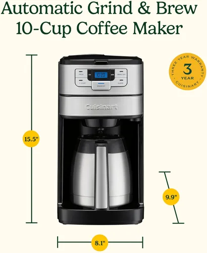 Miniatura 7 de Cafetera automática de molienda y preparación Cuisinart de 10 tazas con molinillo de cuchillas, máquina de café programable con jarra de vidrio