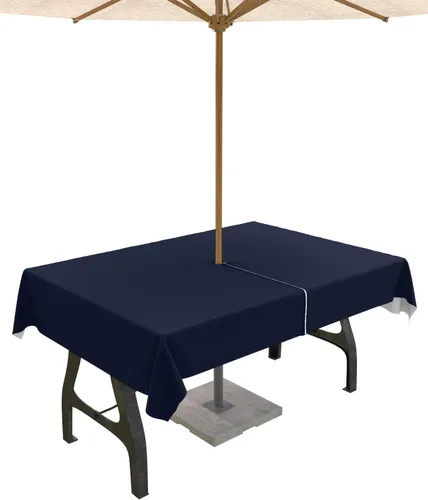 Miniatura 32 de QueenKer Mantel de exterior verde oliva con agujero para sombrilla y cremallera, mantel de color sólido para mesas cuadradas, colección de mesa