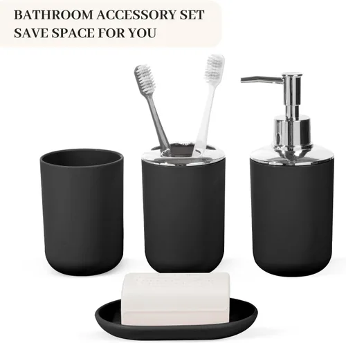 Miniatura 7 de Juego de accesorios de baño, 4 piezas de plástico incluyen dispensador de jabón, jabonera, soporte para cepillo de dientes, taza para enjuague
