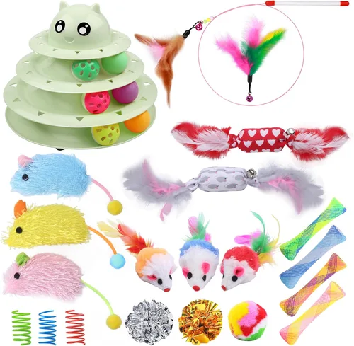 Miniatura 8 de UPSKY Juguete Rodillo para Gatos Tornamesa de 3 Niveles Juguete para Gatos con Pelotas con Seis Pelotas Coloridas Juguetes Interactivos para Gatitos