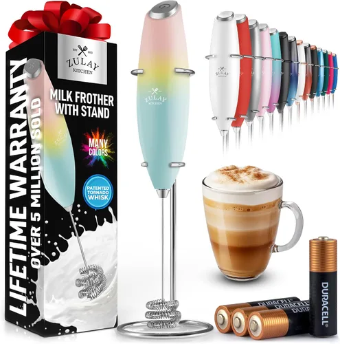 Miniatura 103 de Zulay Kitchen Espumador de leche de mano con pilas Duracell AA – Mezclador eléctrico ultrarrápido y creador de espuma, mezclador de bebidas fácil