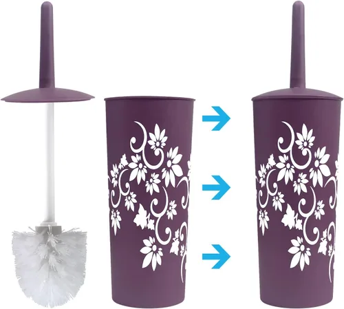 Miniatura 4 de Blue Donuts Juego de accesorios de baño completo, cepillo y soporte para inodoro, basura, soporte para cepillos de dientes, morado, 6 piezas