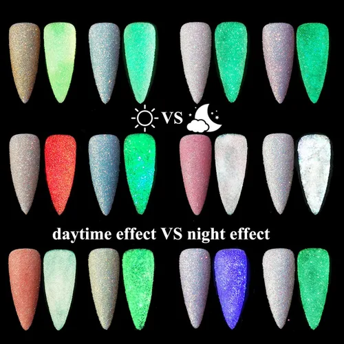 Miniatura 5 de Fcozpjk Brillantina que brilla en la oscuridad, kit de polvo de pigmento luminoso de 12 cajas, polvo de pigmento fluorescente para uñas, polvo