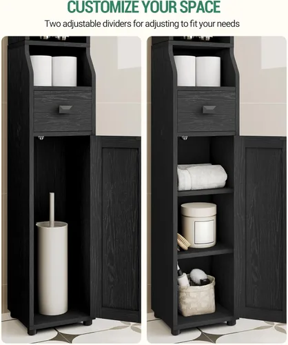 Miniatura 5 de HEXCELEN Gabinete de almacenamiento para baño, gabinete de baño estrecho y alto, gabinetes de piso independientes con 2 puertas y 1 cajón