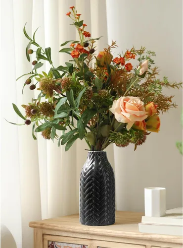 Miniatura 3 de STHIE Jarrón de cerámica en relieve negro, jarrón decorativo de 8 pulgadas para decoración del hogar, jarrón hermético para flores frescas o secas