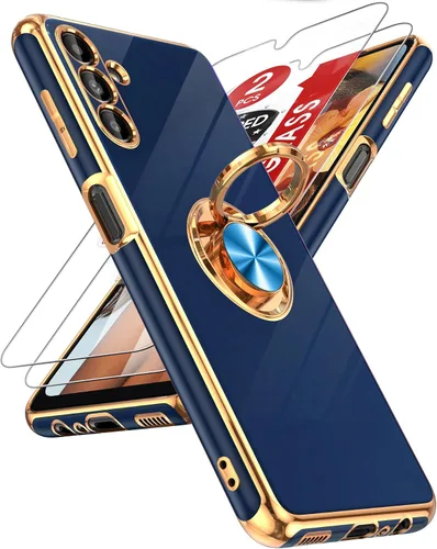 Miniatura 69 de LeYi Funda para Samsung Galaxy S22 Ultra con soporte de anillo giratorio de 360°, soporte magnético, chapado en oro rosa, borde protector para Negro