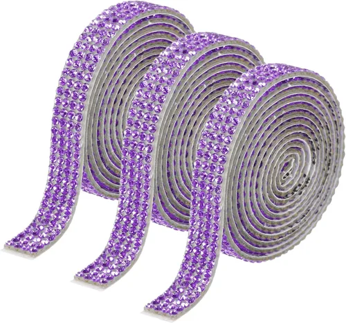Miniatura 13 de MECCANIXITY 3 rollos de cinta de diamantes de imitación autoadhesiva de 3 yardas y 0.315 in para proyectos de artes y manualidades, pasteles de Beige