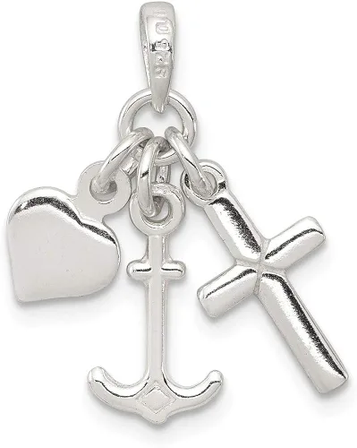Miniatura 4 de Colgante de plata de ley 925 maciza, corazón y cruz, 0.945 in x 0.630 in.