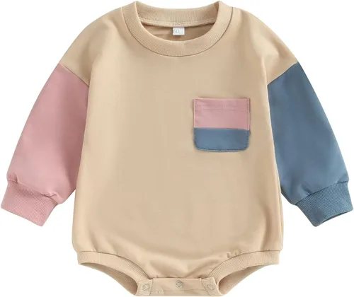 AEEMCEM Sudadera de bloque de color para bebé niño y niña, mameluco de gran tamaño, suéter de burbujas de manga larga, con bolsillo