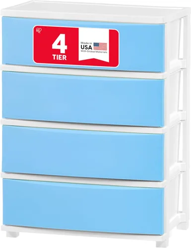Miniatura 14 de IRIS USA Organizador de almacenamiento de cajones de plástico, 4 cajones, para suministros de arte del aula, baño, dormitorio universitario, Azul
