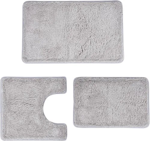 Miniatura 11 de Juego de alfombras de baño de lujo de 3 piezas con alfombra de inodoro en forma de U, fondo de goma antideslizante, microfibra gruesa, felpa suave