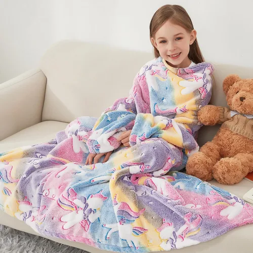 Miniatura 11 de Softan Manta de forro polar para niños con mangas y bolsillo para el pie para niños y niñas, manta ligera y suave, diseño de gato