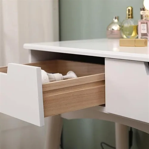 Miniatura 3 de Tocador, mesa de maquillaje, muebles de dormitorio, tocador con espejo LED con taburete de maquillaje, escritorio liso, tocador de maquillaje Negro