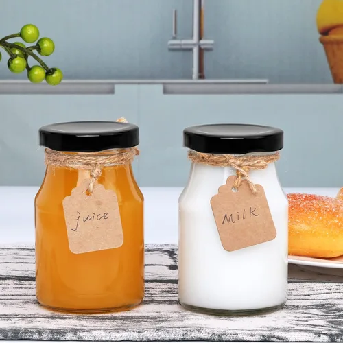 Miniatura 4 de QAPPDA Juego de 36 botellas de vidrio de 6 onzas, botellas de leche de vidrio transparente con tapa, botellas de jugo reutilizables de 6.8 fl oz