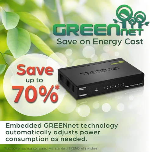 Miniatura 5 de Carcasa de plástico interruptor Trendnet GREENnet de Unmanaged Gigabit escritorio, Negro, 1