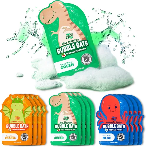 Tub Works® Magical Kids Baño de Burbujas, paquete variado de 12 unidades, crea agua colorida y toneladas de burbujas de baño, no tóxico, baño de