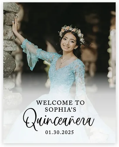 Miniatura 20 de Andaz Press Letrero de bienvenida de quinceañera grande personalizado, Art Deco Bienvenidos de 16 x 20 pulgadas, lienzo premontado para fotos