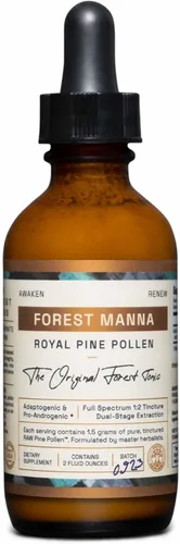 RAW Forest Foods Forest Manna - Tintura de polen de pino real, extracción 1:2 verdadera de doble etapa, polen de pino puro, solo en botella de 2