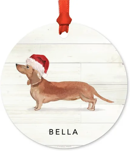 Miniatura 53 de Andaz Press Adorno de Navidad de metal personalizado para perro, perro y mascota, cocker spaniel con sombrero de Papá Noel, 1 paquete, incluye cinta