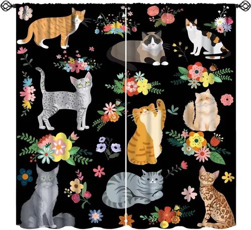 Miniatura 14 de Cortinas opacas de gato abstracto, arte simple, universo planeta, dibujos animados, lindo, divertido, colorido, gato, azul, niños, niñas, niños