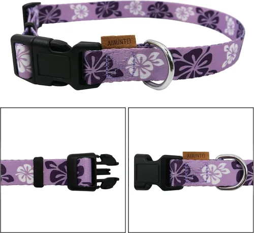 Miniatura 2 de Collar de perro, bonito patrón floral, collar suave y ajustable con hebilla de liberación rápida (S (cuello 11-18 pulgadas, ancho 5/8 pulgadas)