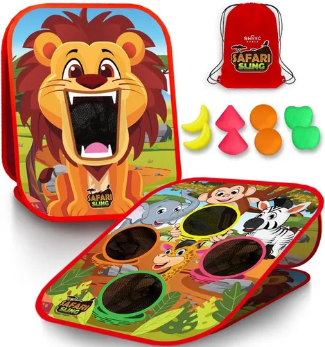 SWOOC Games® - Safari Sling™ | Juego de lanzamiento de bolsa de frijoles 2-en-1 para niños | Juego de Cornhole para niños con configuración en 5