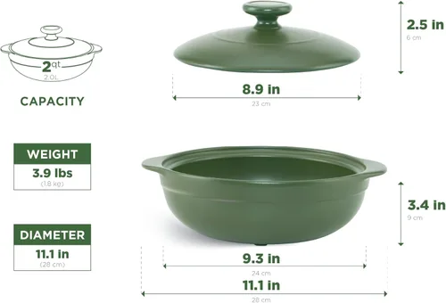 Miniatura 7 de MINH LONG Olla de horno holandés de porcelana de 2 cuartos con tapa, olla de arcilla no tóxica para cocinar en estufa de gas e infrarrojos, sin Luna